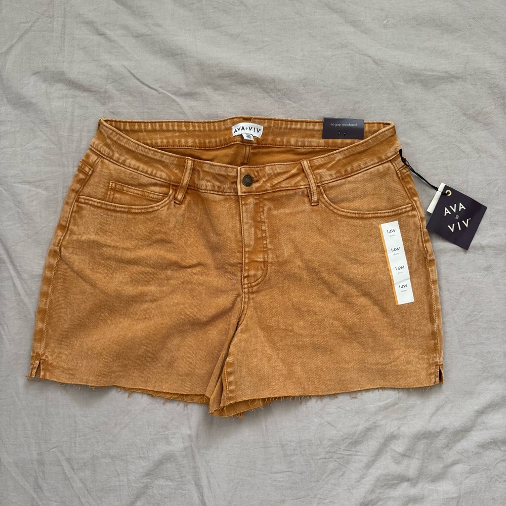 Women's Mid-Rise Tan Jean Shorts Relaxed Fit - Ava & Viv